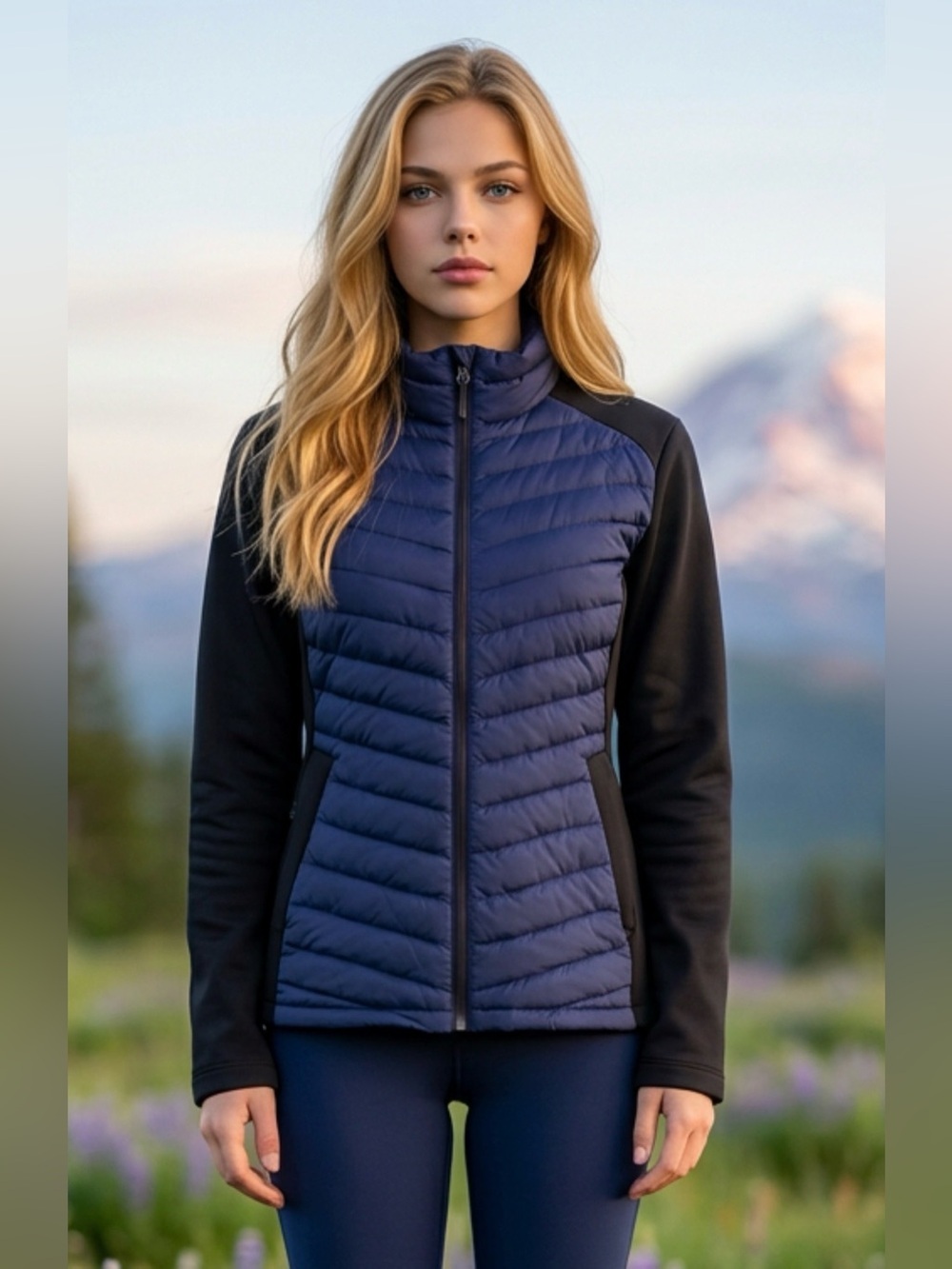 32 Degrees Navy Quilted Front Hybrid Jacket with Black Sleeves R1